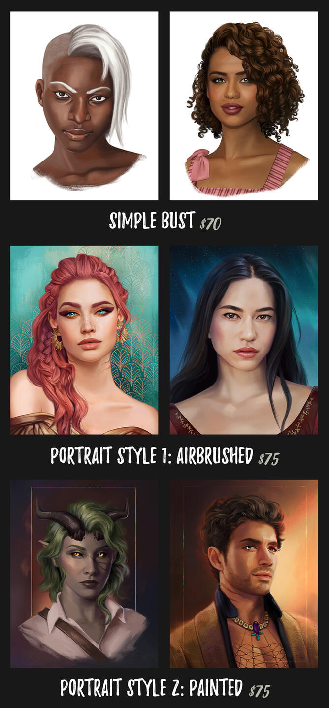 Bust 45USD (+$5 for background); vintage bust 55USD